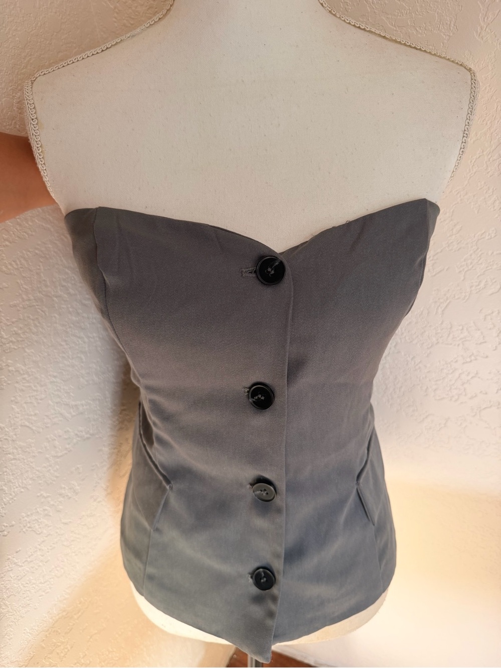 Fashion Nova Strapless Gray Button-Front Bustier Top